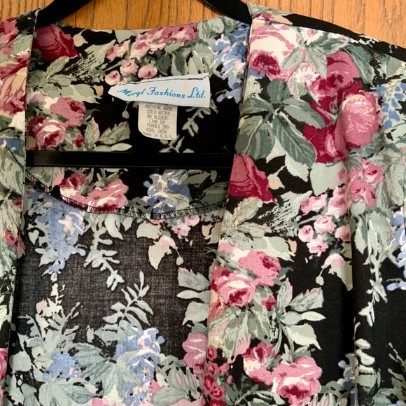 VINTAGE MERYL FASHIONS LTD FLORAL OPEN FRONT CUFFED 3/4 SLEEVE BLAZER JACKET 8 - Picture 4 of 5